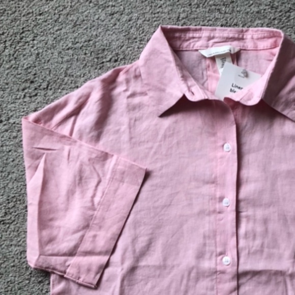 H& M Linen Blend Cropped Short Sleeve Shirt.NWT. - Picture 2 of 2